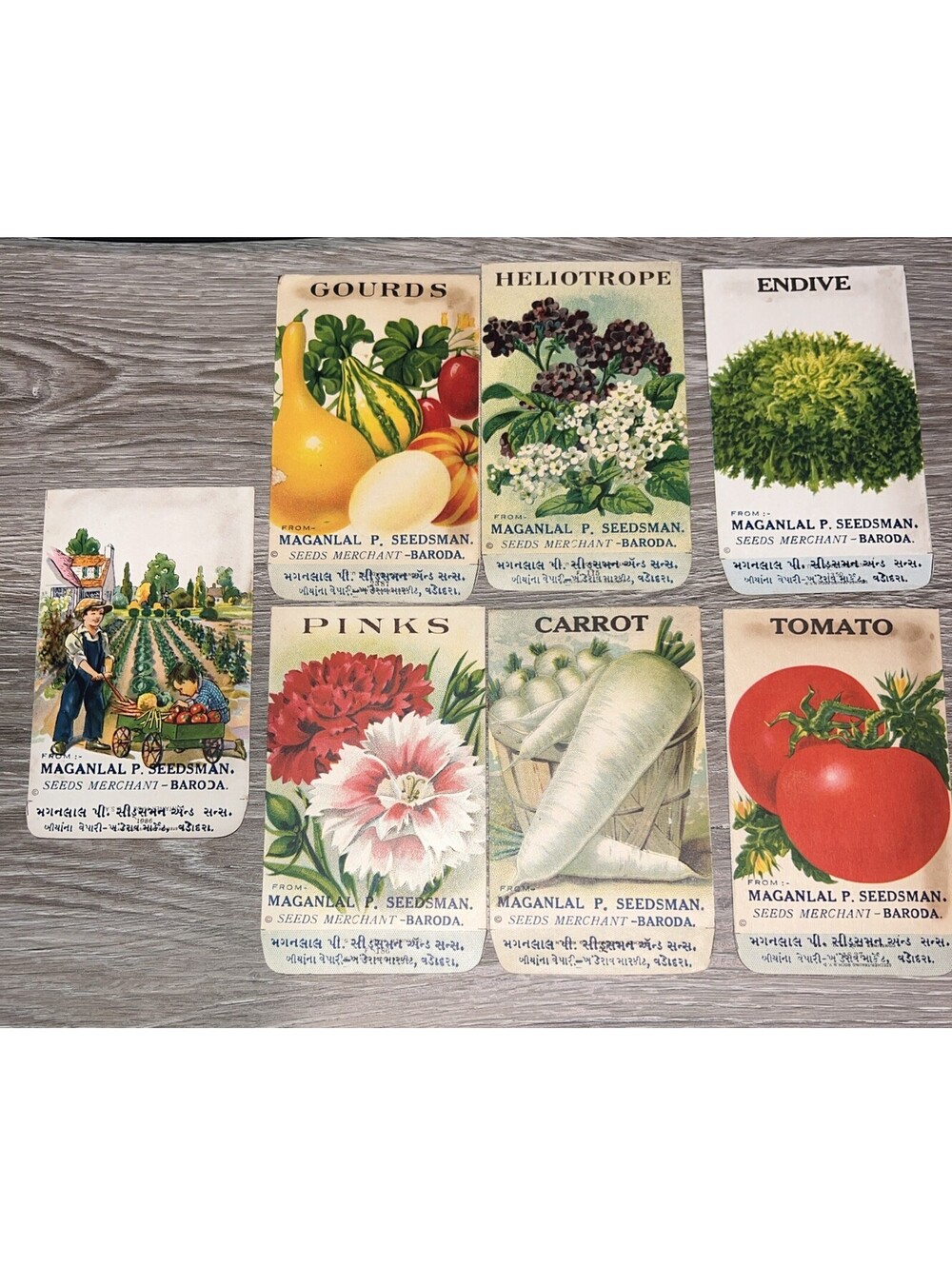 1920-40’s Flowers /Veg Seed Packets "NO SEEDS" Seed Merchant-Baroda 7x